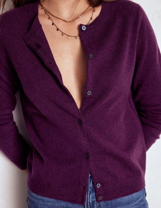 Eva Cashmere Crew Cardigan Plum Melange