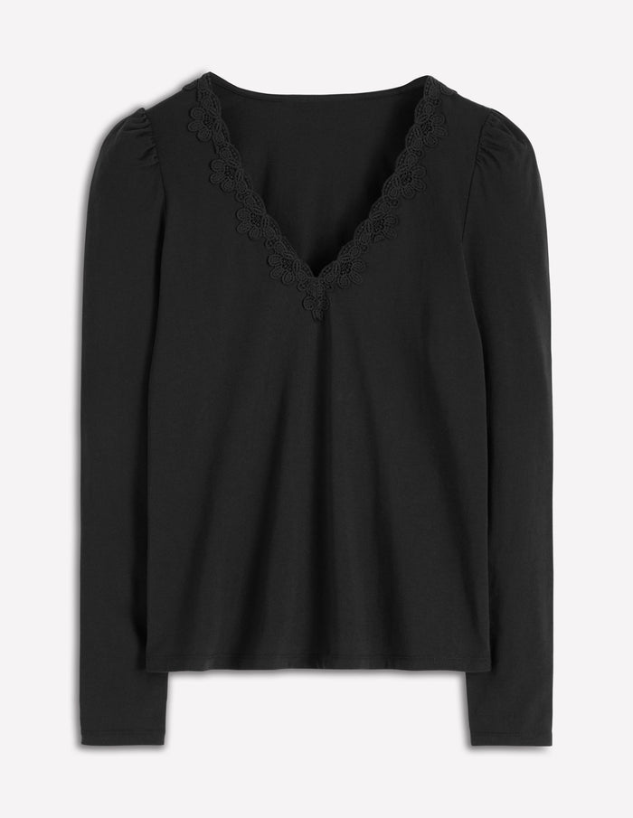 Flora Lace V-neck Top Black