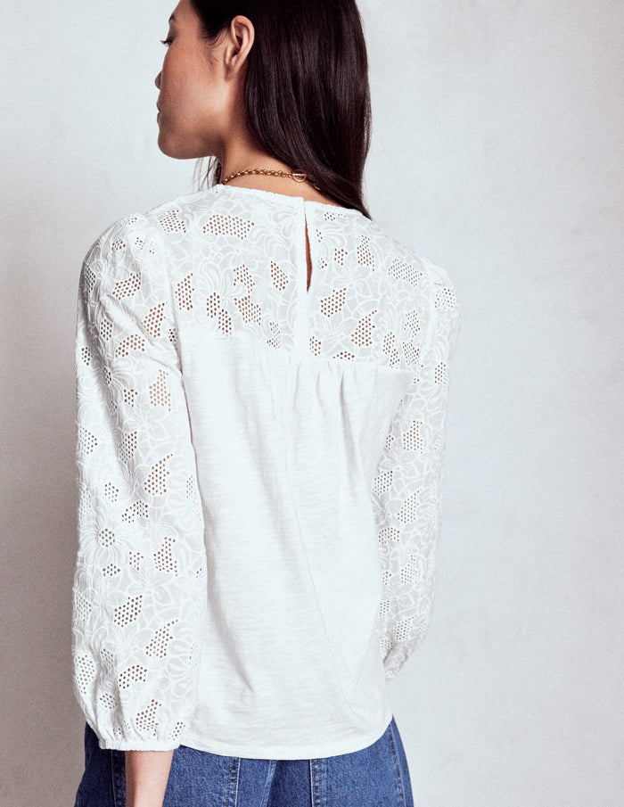 May Broderie Top White