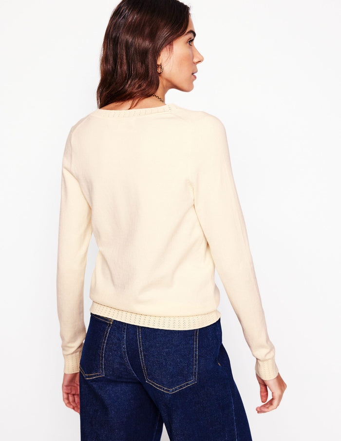 Emilia Cotton V Neck Sweater Warm Ivory