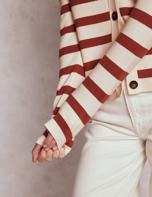Astrid Knitted Shirt Warm Ivory, Terracotta