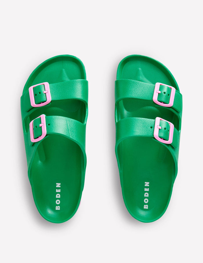 Lyla Double Buckle Sliders Rich Emerald/Soft Pink