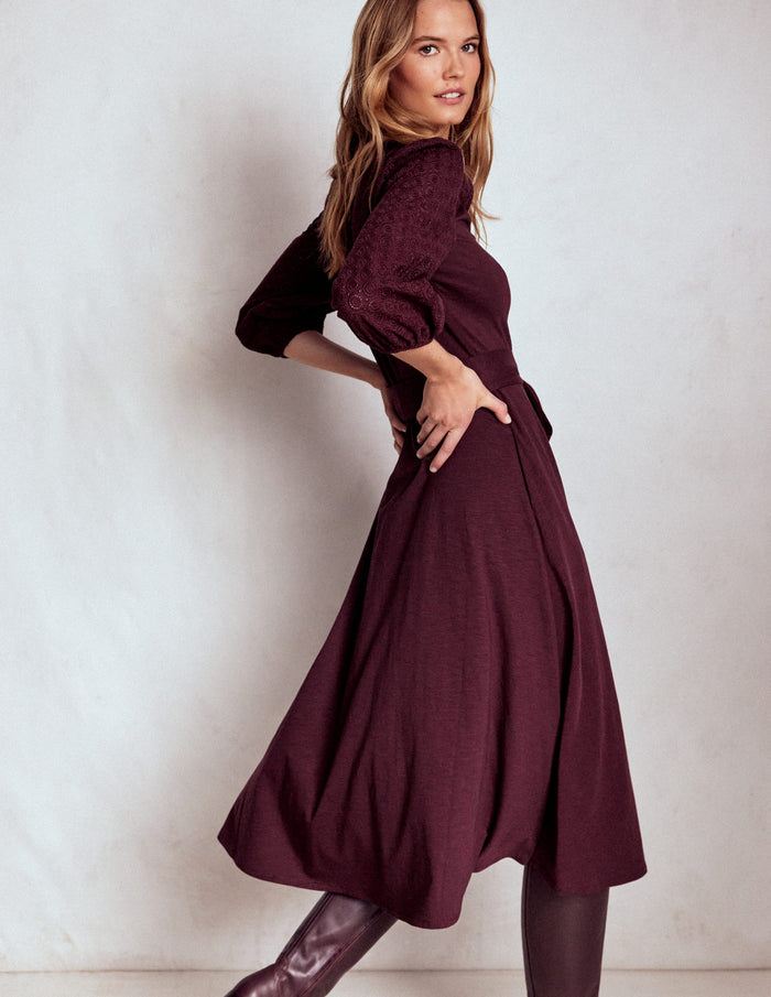 Eden Broderie Jersey Dress Dark Cherry