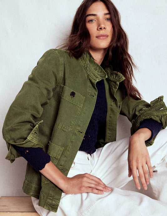 Cotton Frill Collar Jacket Woodland Green