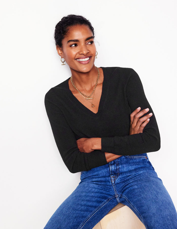 Eva Cashmere V-Neck Sweater Black