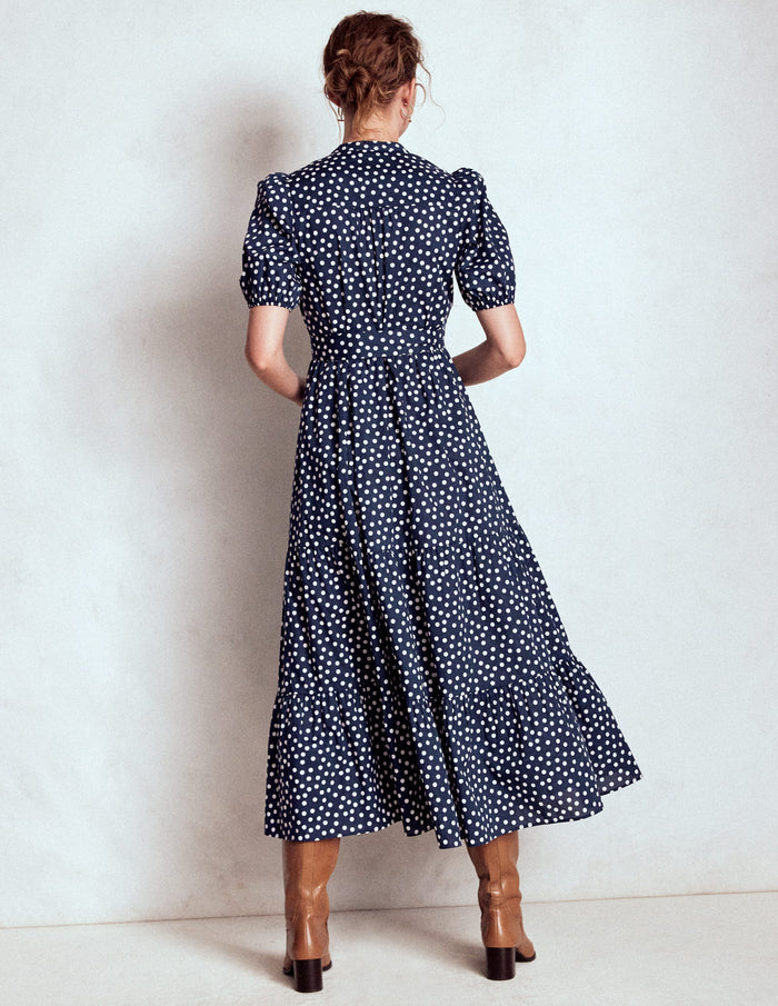 Christabel Cotton Midi Dress French Navy, Painted Dot