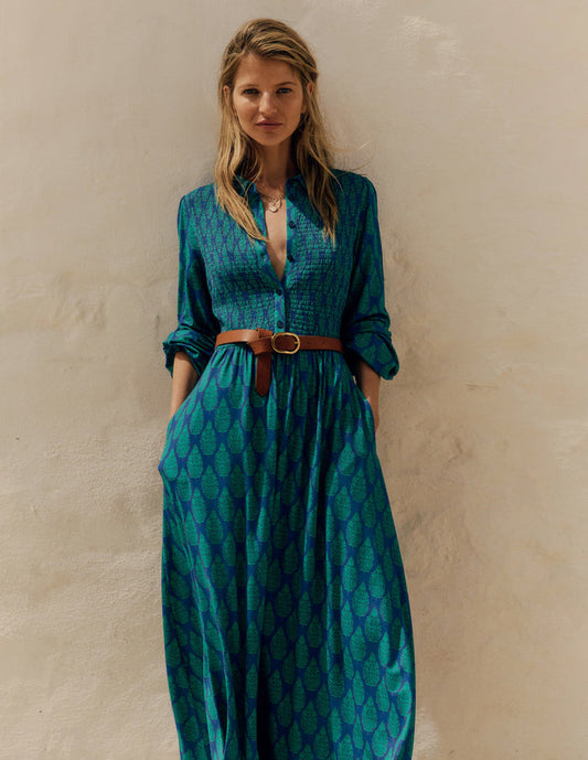 Smocked Jersey Shirt Dress Blue, Wildflower Bouquet