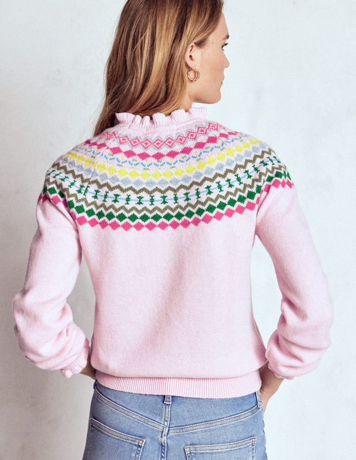 Fae Fair Isle Frilled Sweater Sheer Pink Melange