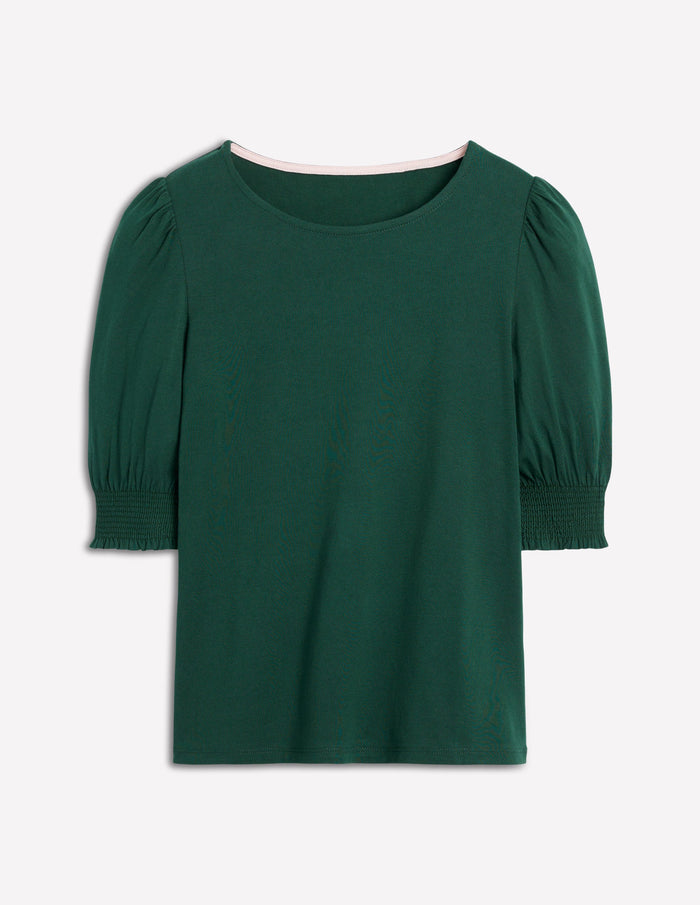 Short Sleeve Smocked Cuff Top Green Pine