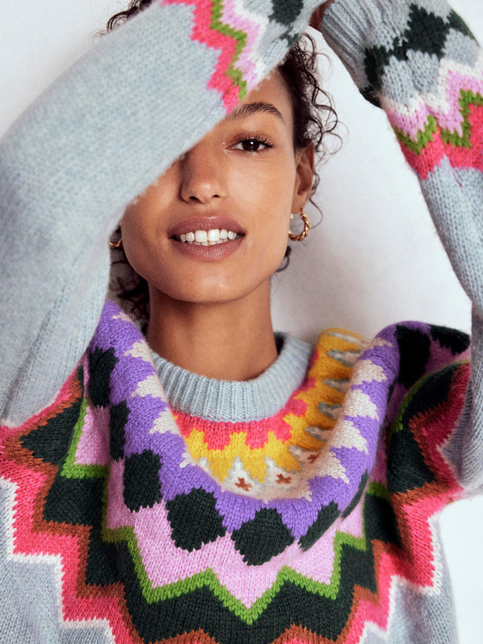 Eleanor Fair Isle Sweater Tourmaline Blue Melange