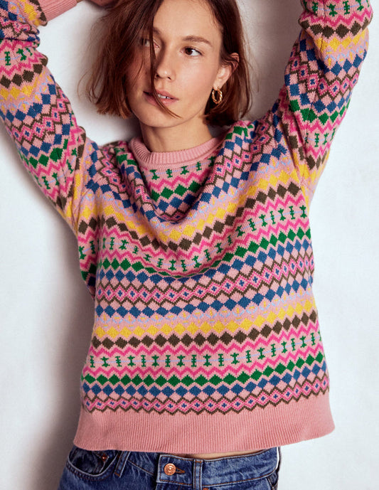Edie Fair Isle Sweater Pink, Geo Fair Isle