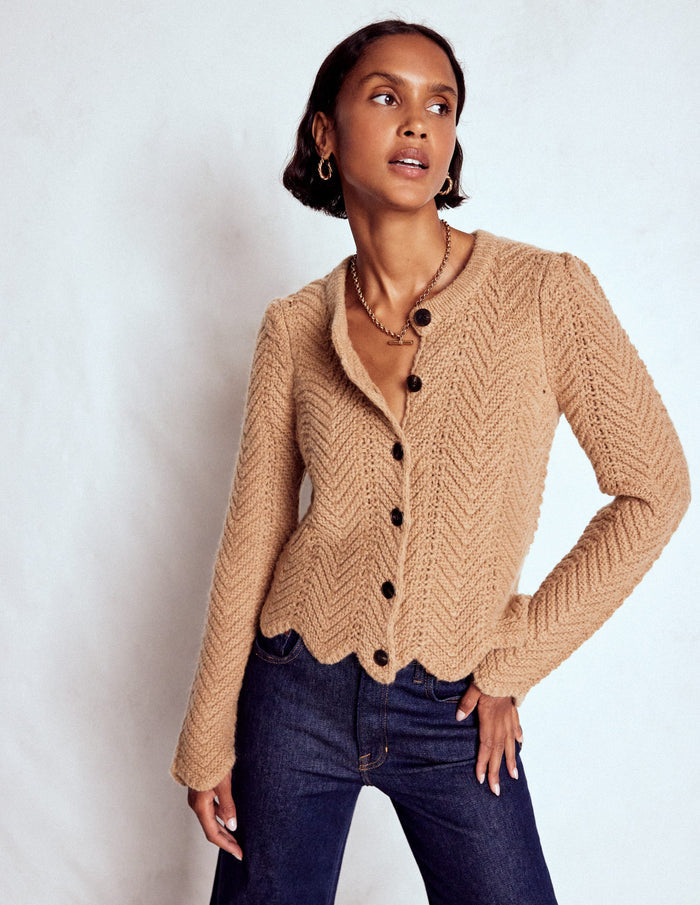 Chunky Chevron Knitted Jacket Camel