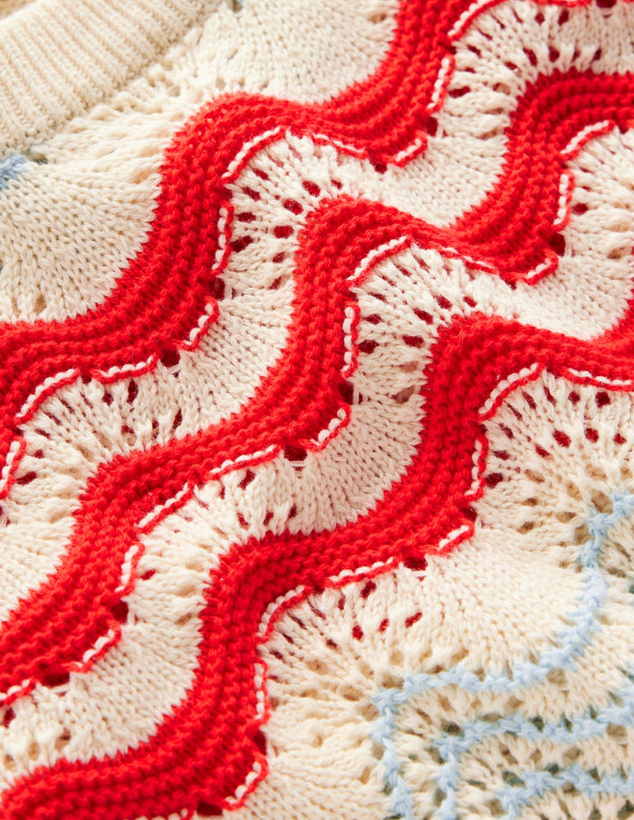 Cotton Wave Sweater Vest Navy/ Red Textured Wave