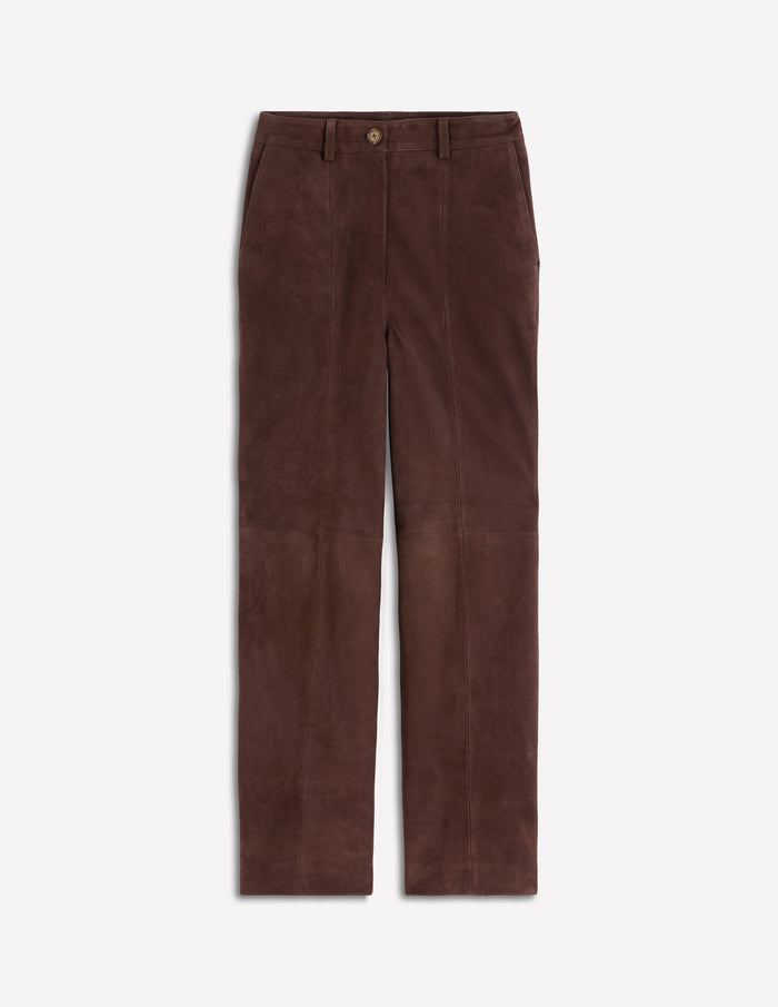 Suede Straight Leg Pants Dark Chocolate