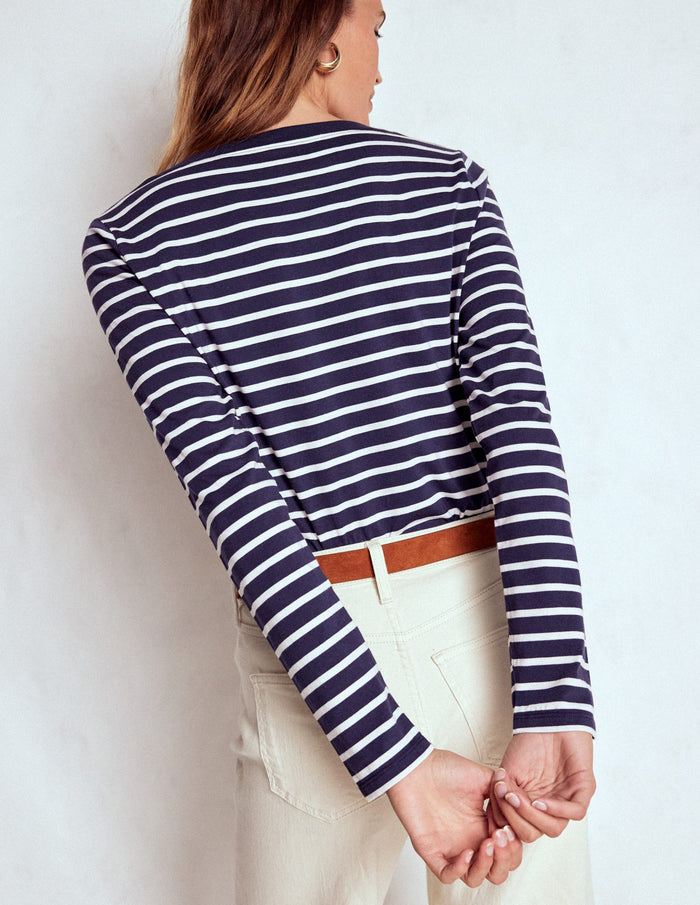 Olivia Long Sleeve Breton Navy, Ivory