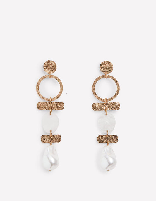 Statement Drop Earrings Gold Colour/ Faux Pearl