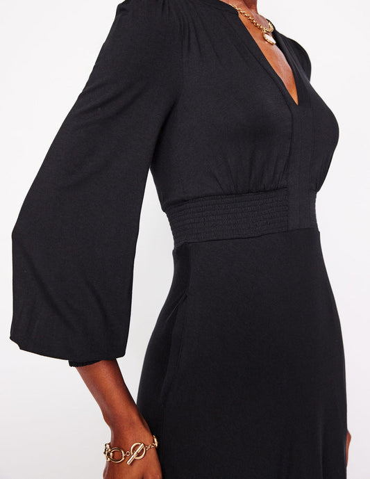 Ivy Smocked Midi Dress Black