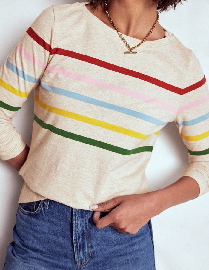 Olivia Long Sleeve Breton Oatmeal Marl Placed Breton
