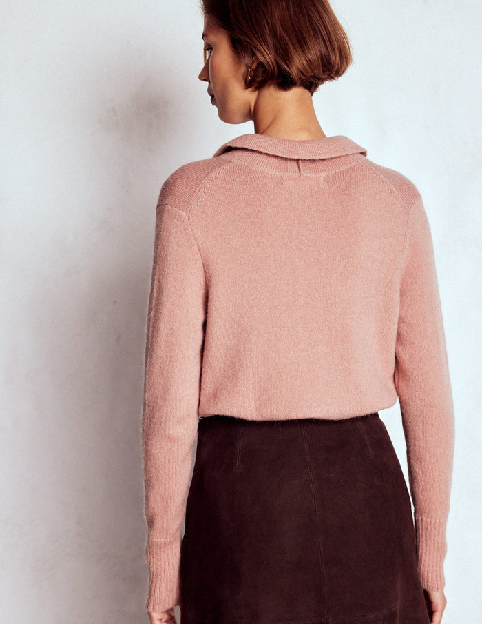 Collared Tie Front Cardigan Misty Rose Pink