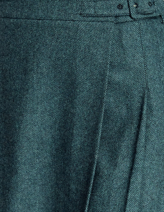 Helen Wool Kilt Skirt Green Herringbone