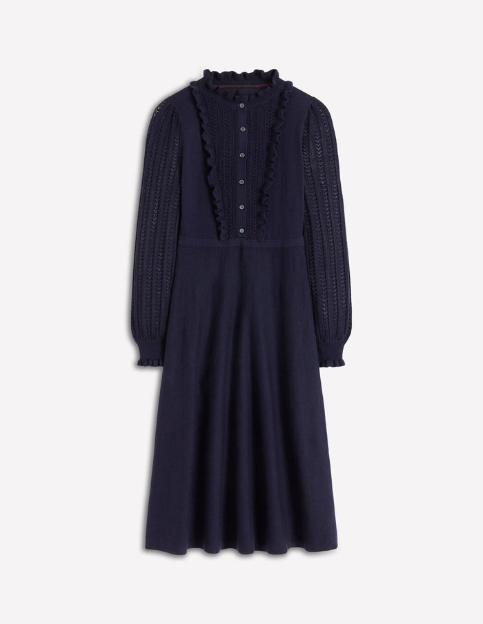 Winifred Frilled Knitted Dress Navy