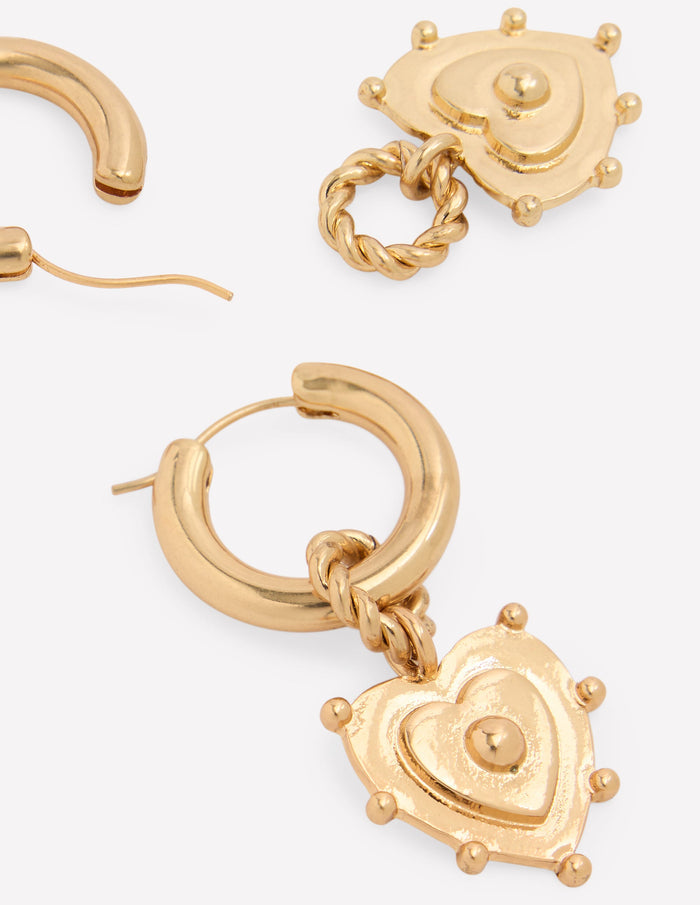 Heart Charm Earrings Gold Colour