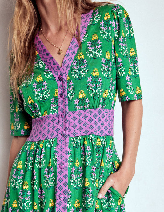 Natalia Jersey Tea Dress Rich Emerald, Wildflower