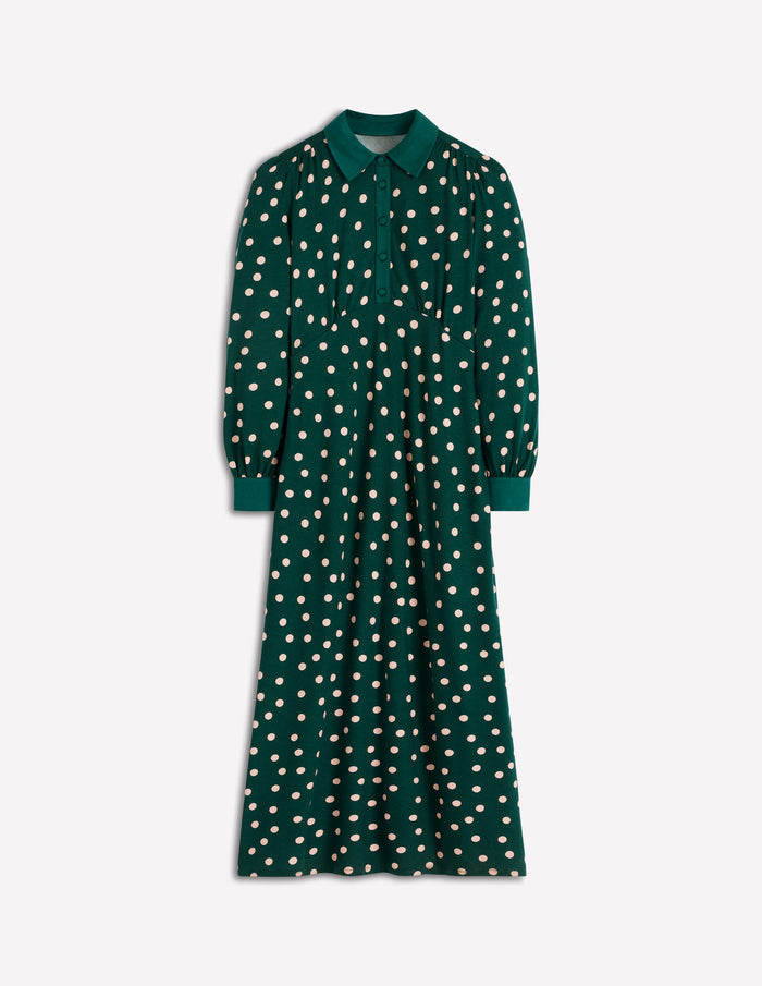 Empire Waistline Shirt Dress Emerald Night, Painted Dot