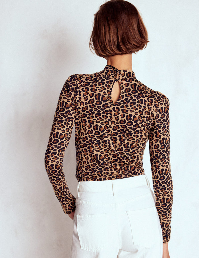 Puff Shoulder Jersey Top Multi, Cheetah Pop