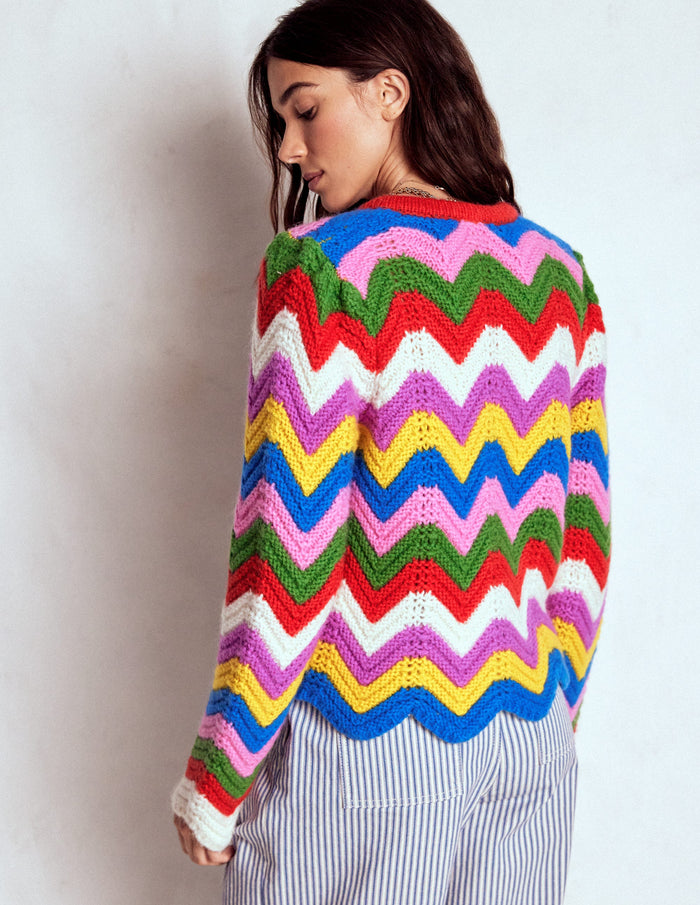 Chunky Chevron Knitted Jacket Multi, Zig Zag