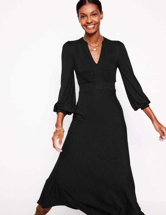 Ivy Smocked Midi Dress Black
