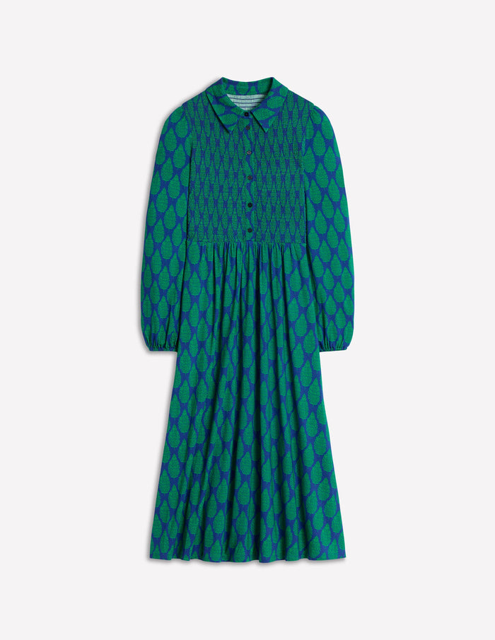 Smocked Jersey Shirt Dress Blue, Wildflower Bouquet