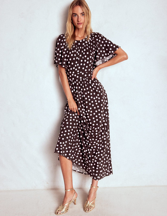 Yoke Panel Maxi Dress Brown Spot
