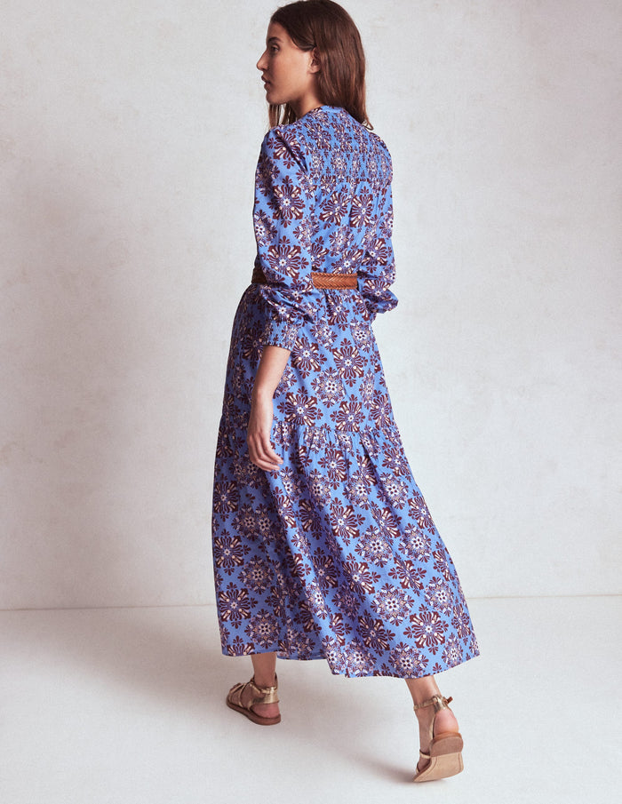 Cecily Cotton Midi Dress Soft Blue, Bloom Mosaic