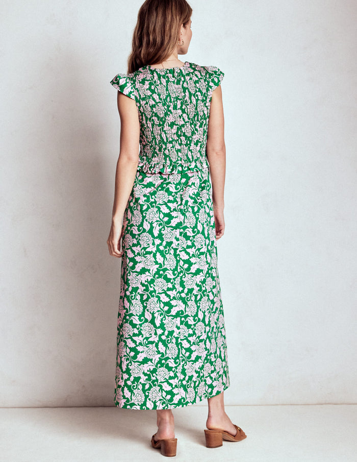 Carolina Smocked Midi Dress Rich Emerald, Ornate Vine