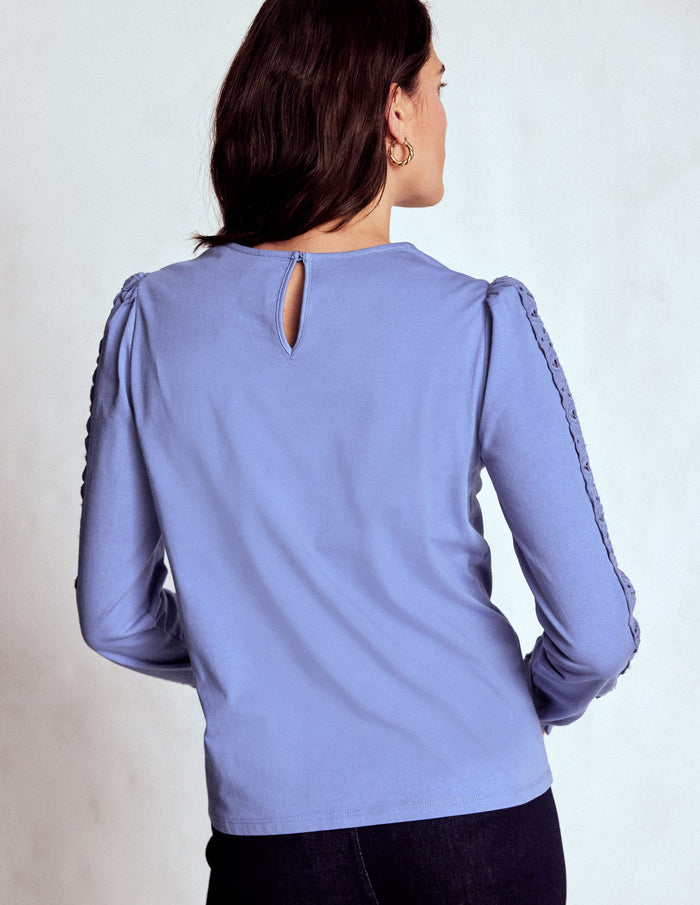 Scarlett Broderie Trim Top Soft Blue