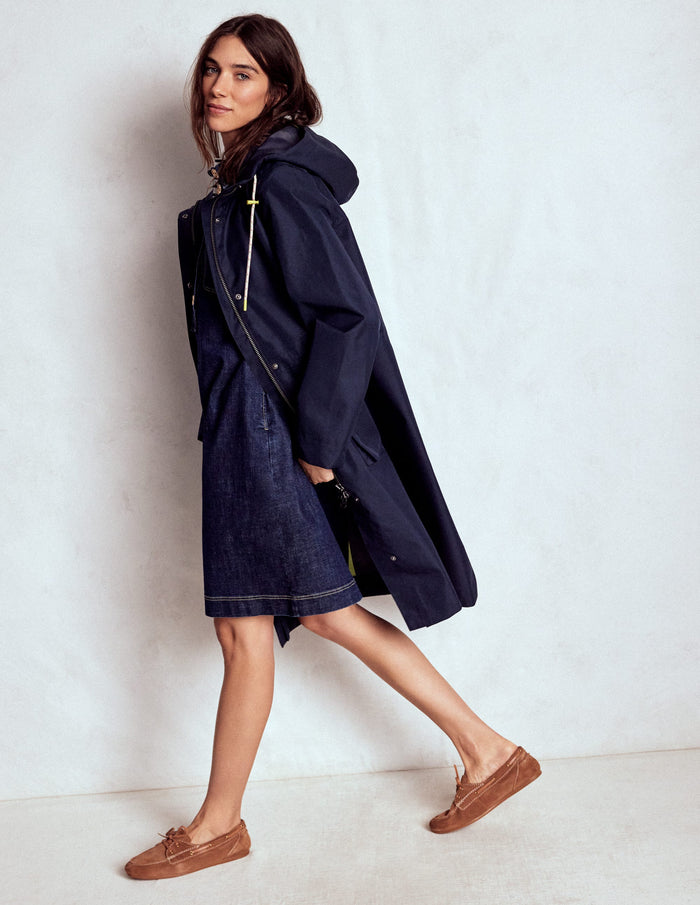 Longline Rain Mac Navy Colourblock