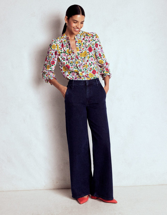 Alice Frill Front Silk Top Multi, Dahlia Trail