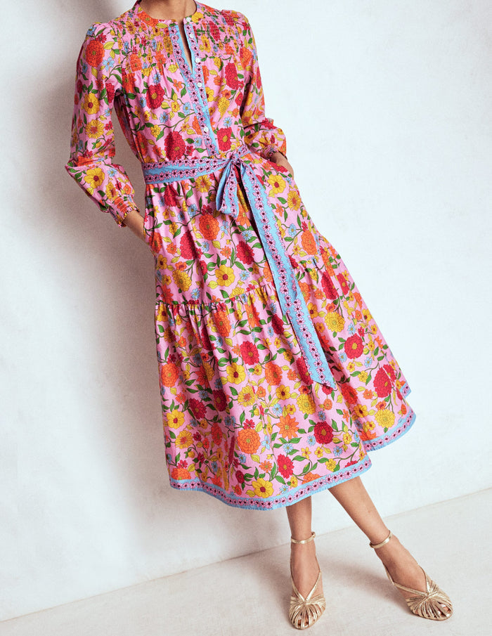 Cecily Cotton Midi Dress Multi, Dahlia Trail