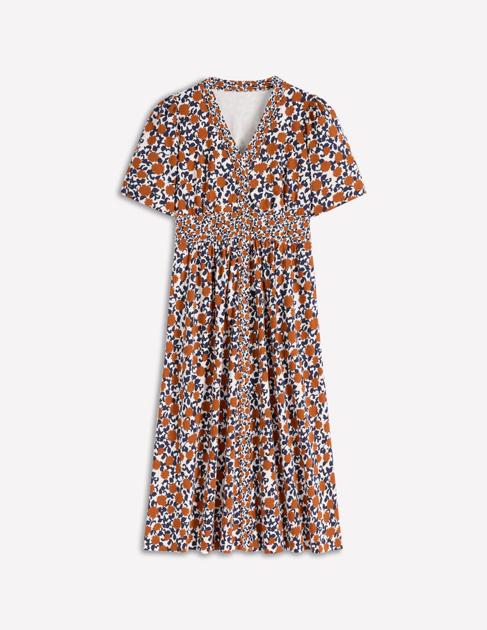 Natalia Jersey Tea Dress Cognac, Floweret Vine