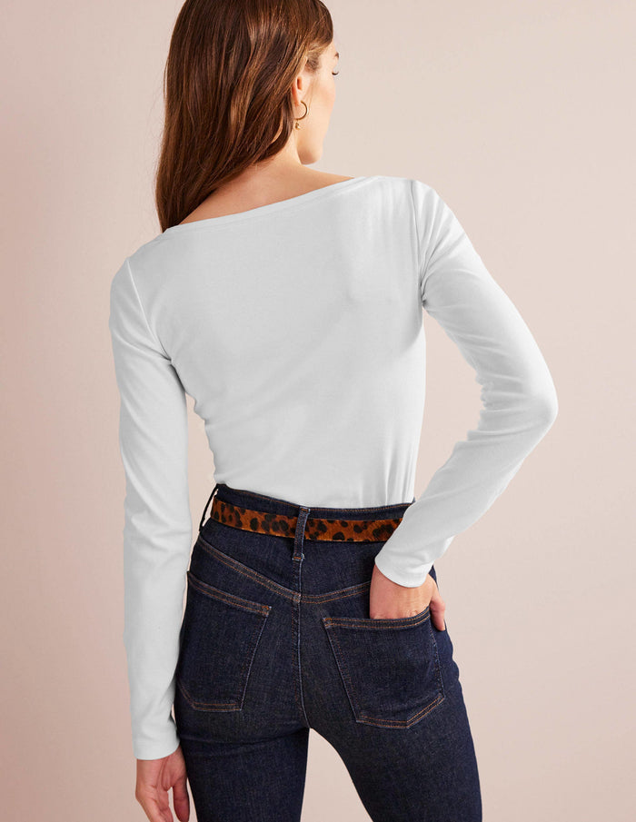 Essential Boat-Neck Jersey Top White