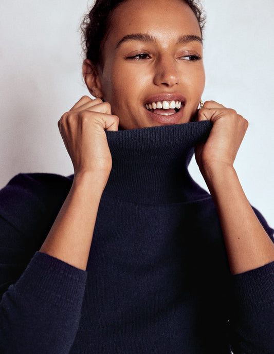 Eva Cashmere Roll Neck Sweater Navy