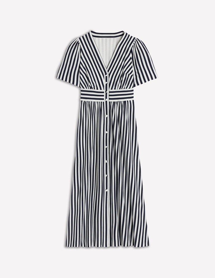 Natalia Jersey Tea Dress French Navy, Ivory Stripe