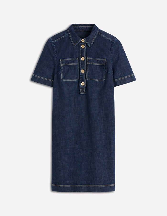Zia Denim Pocket Shift Dress Dark Indigo