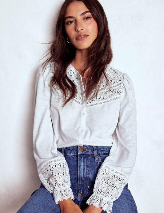 Pippa Broderie Jersey Shirt White