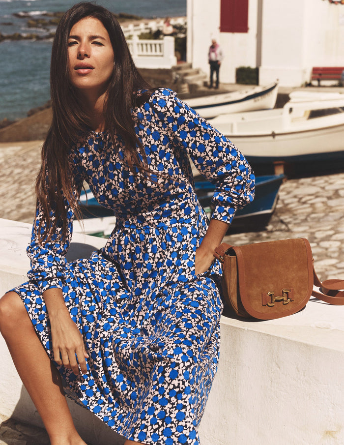 Alexandra Jersey Midi Dress Kingfisher Blue, Floweret Vine