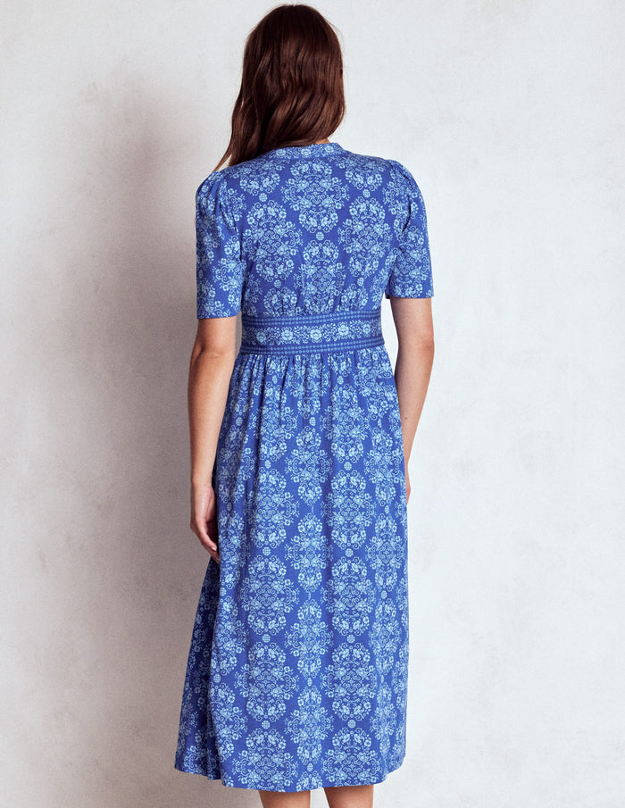 Natalia Jersey Tea Dress Bright Blue, Ornamental