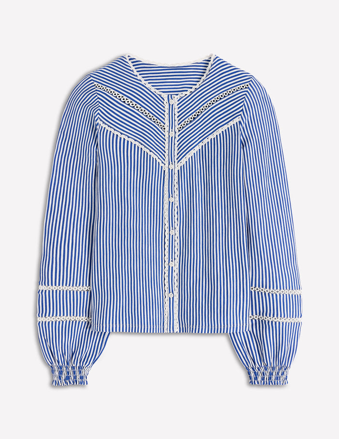 Trim Detail Jersey Shirt Bright Blue, Ivory Stripe