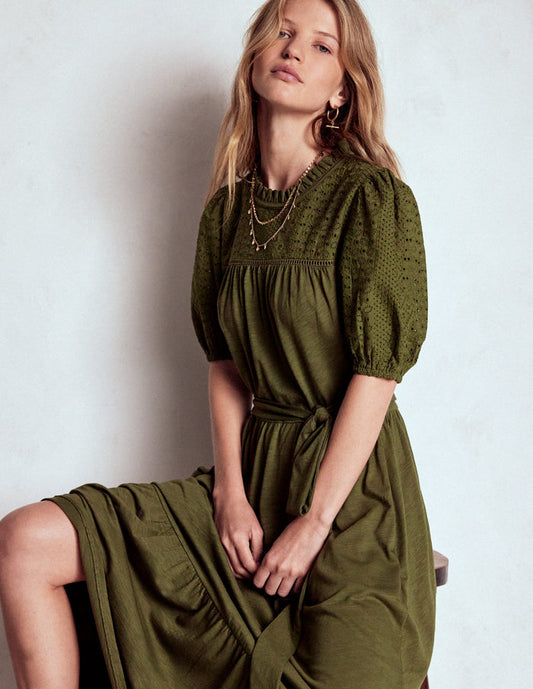 Lorelei Broderie Jersey Dress Woodland Green