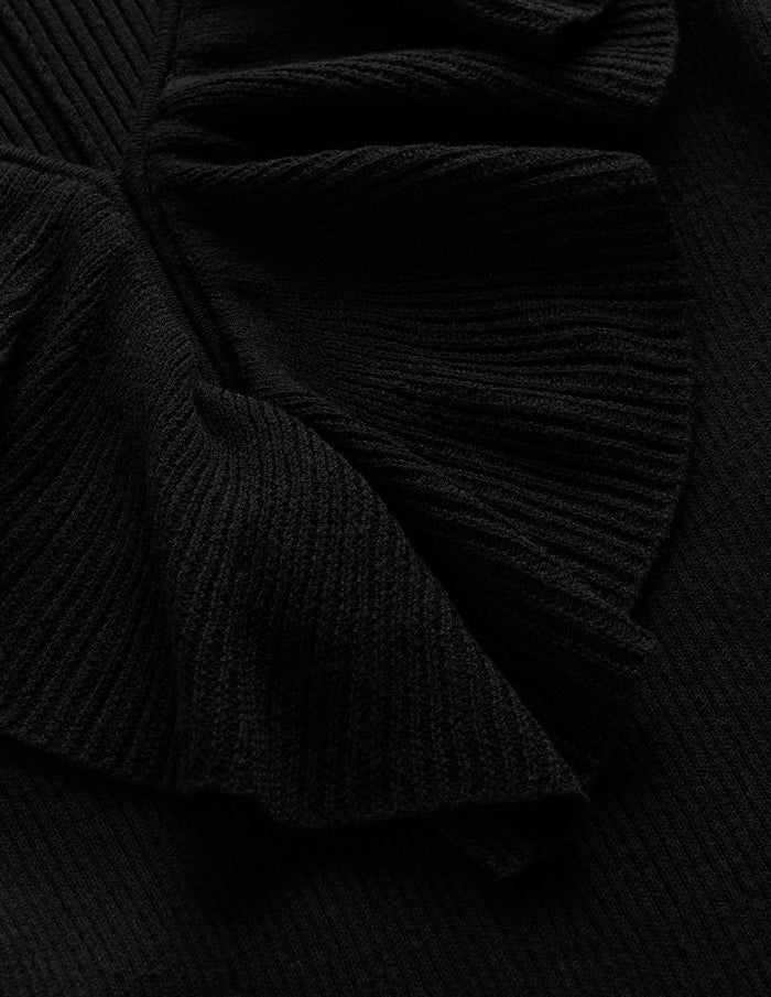 Ruffled Ribbed Dress Black